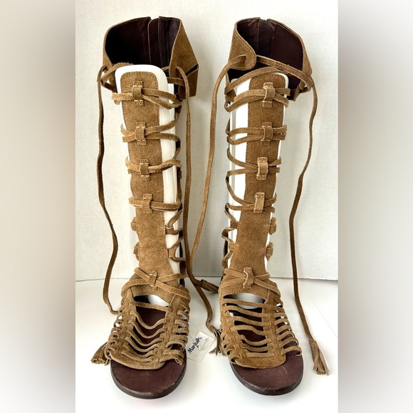 Free People Sun Seeker Tall Gladiator Sandal Brown Suede Lace-Up Size 39 NWT - Picture 7 of 13